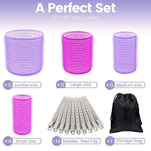 33 Piece Hair Rollers set, Self Grip Hair Rollers for Long Medium Short Hair, ELASO Large Medium Hair Curler （22 Rollers   10 Stainless steel Clip  1 Storage Bag）